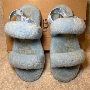 UGG Kids Fluffy Light Blue Slippers